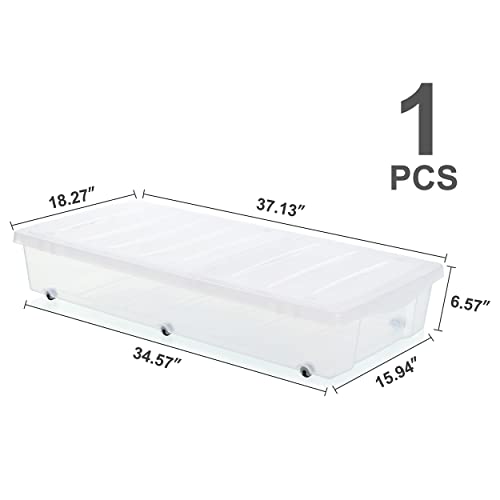 Citylife 57 QT Plastic Under Bed Storage Bins with Double-opening Lids Clear Underbed Storage Containers with Wheels for Organizing Shoes, Blankets, Clothes