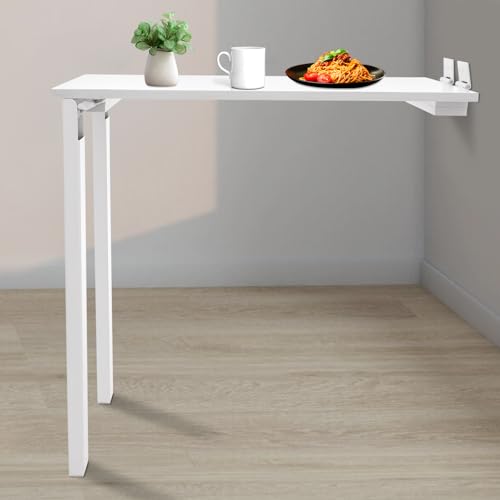 Folding Dining Table, Wall Mounted Folding Table Learning Home Hanging Table Fold Down Desk for Small Saving Spaces Floating Desk for Kitchen & Dining, Work Bench Lounges (White)