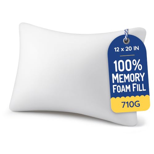 AM AEROMAX 12x20 Memory Foam Throw Pillow Insert, Rectangular Lumbar, White | Decorates bed/sofa/couch | lumbar shape fills pillow cover | resists flattening | comfortable to lean on - color: White, size: 12x20 Inch