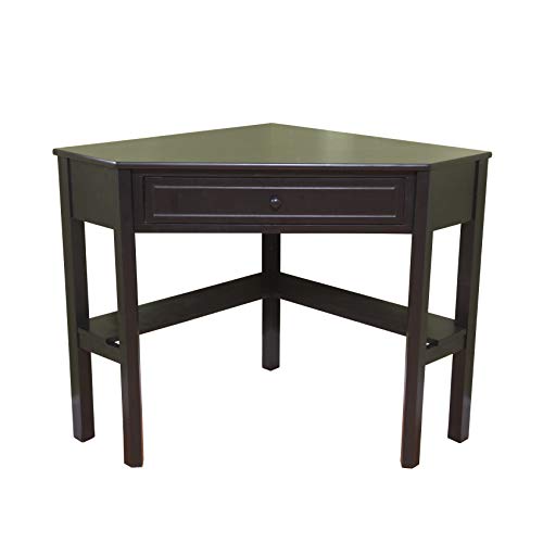 Ellen Wood Small Corner Desk with Wooden Knob Storage Drawer and Shelf – Compact Computer Table for Home Office, Bedroom, or Study, Black Finish - color: Black Finish