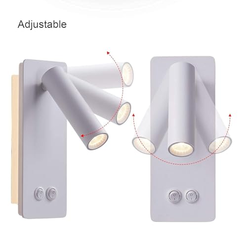 Bedside Reading Lamp Wall Mounted, LED Wall Reading Lights for Bed, Plug in Wall Sconce Set of 2, Bed Reading Light 3W 3000K Book Light with 9W Ambient Lighting - color: White, size: 2 Pack