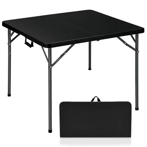 34" Folding Card Table,Square Portable Heavy Duty Plastic Game Table,Black | Portable Desig,Save Space,HDPE Top,Carrying Handle,Removable Legs,Indoor Outdoor Use for Study,Homework,Picnic,Camping, Party - color: 34 Inches Black