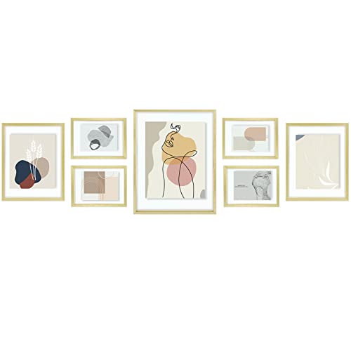 Golden State Art 7 Pack Aluminum Floating Frames Included 5x7 8x10 11x14 | Gold, One 11x14 Two 8x10 Four 5x7 Frames, Wall Mount Display, Fit for Pictures, Pressed Flowers Any Size up to Frame Size - color: Gold, size: Floating Style