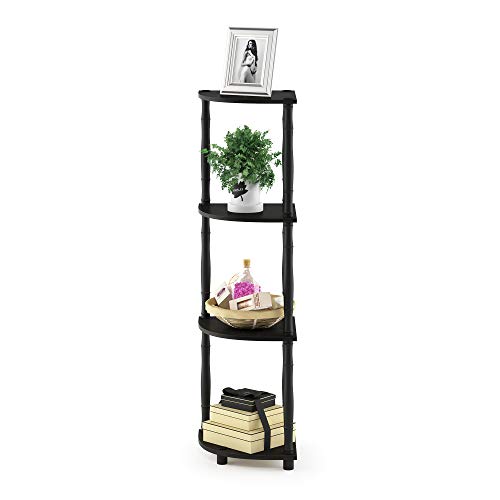 Furinno TURN-N-TUBE Toolless 4-Tier Corner Shelf, Bookshelf, Display Storage Shelves with Open Shelves, for Organization and Storage, Living Room, Home Office, Garage, Espresso - color: Espresso/Black, size: 4-Tier Classic Tube