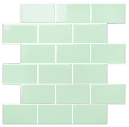 STICKGOO Subway Tile Peel and Stick Backsplash, Thicker Design 12" x 12" Stick on Backsplash Tiles for Kitchen, Bathroom, Wall Tile (10 Sheets, Light Green) - color: Light Green