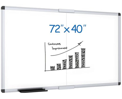 VIZ-PRO Large Magnetic Dry Erase Whiteboard, 72 x 40 Inches, Foldable | Silver Aluminum Frame, Wall-Mounted White Board with Marker Tray for School Office and Home - size: 72"W x 40"H