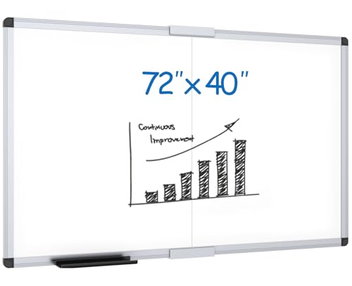 VIZ-PRO Large Magnetic Dry Erase Whiteboard, 72 x 40 Inches, Foldable | Silver Aluminum Frame, Wall-Mounted White Board with Marker Tray for School Office and Home - size: 72"W x 40"H