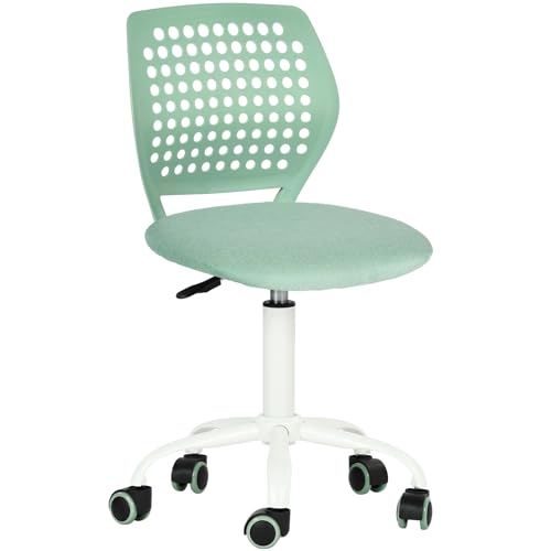 FurnitureR Armless Desk Chair with Wheels, Ergonomic Adjustable Height Swivel Task Chair with Breathable Back and Padded Seat, Rolling Study Computer Seating for Kids Teens, Mint Green - color: Mint Green