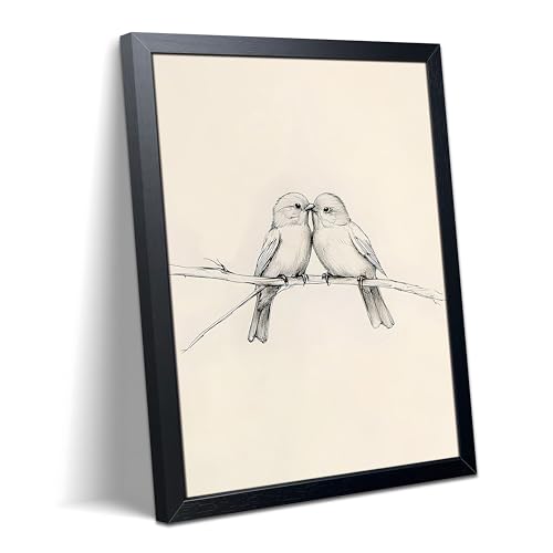 Minimalist Bird Line Wall Art, Love Birds Canvas Framed Poster Painting Print Picture, Black and White Sketch Art Decor, Vintage Romantic Couple Birds Wall Decor for Bedroom Living Room Home 8x10 Inch - color: A-Little Bird, size: 10"L x 8"W