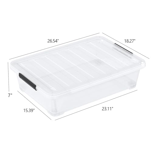40 Quart Large Clear Plastic Underbed Storage Boxes Bin, 4 Packs | Flat Under Bed Organization Container with Wheels - size: 40 Quart