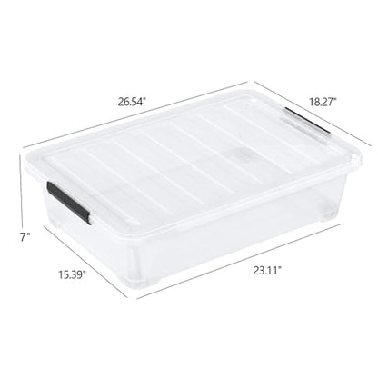 40 Quart Large Clear Plastic Underbed Storage Boxes Bin, 4 Packs | Flat Under Bed Organization Container with Wheels - size: 40 Quart