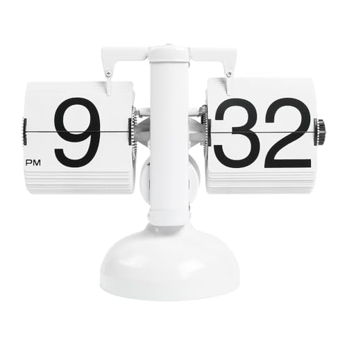 mooas Flip Desk Clock (White), Retro Vintage Design Auto Flip Table Clock | Large Number Battery Powered Internal Gear Operated Home Decor Ideal for Home Office School Hotel Cafe - color: White