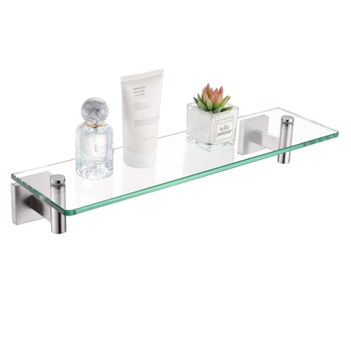KOKOSIRI Floating Shelf Bathroom Wall Mount Shelves 16-Inch for Bedroom, Living Room, Kitchen, Small Hanging Rack Brushed Stainless Steel B1105BR-L16 - color: Brushed Nickel, size: 16-Inch