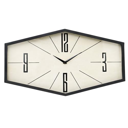 Wall Clocks Battery Operated, Mid Century Modern 20" Hexagon Geometric Decorative Wall Clock Distressed Vintage Dial Metal Glass,Retro Silent Non-Ticking for Living Room Kitchen Bedroom Decor