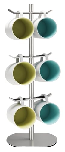 Mug Holder Tree, Coffee Cup Holder with 6 Hooks, Coffee Mug Rack, Metal Mug Tree for Counter, Mug Holder Stand Coffee Mug Hanger(Brushed Nickel) - color: Brushed Nickel-A