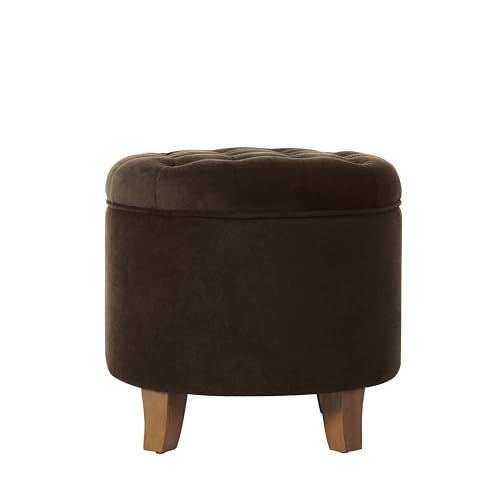 HomePop 19" Velvet Button Tufted Round Storage Ottoman - Brown Velvet - color: Brown Velvet