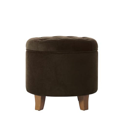 HomePop 19" Velvet Button Tufted Round Storage Ottoman - Brown Velvet - color: Brown Velvet