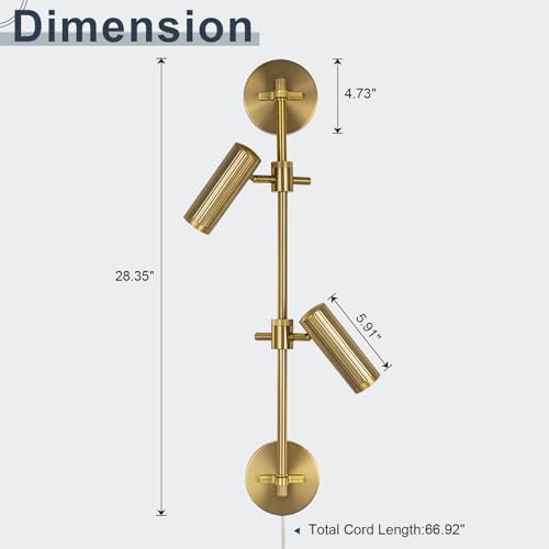 Modern Gold 2-Light Plug in LED Wall Sconce Light, 1 Pack | Vanity Wall Light 3000K Warm White Rotatable Shade Picture Light Wall Lamp for BLdroom, Living Room,Bulb Included - color: A-Gold