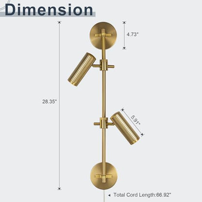Modern Gold 2-Light Plug in LED Wall Sconce Light, 1 Pack | Vanity Wall Light 3000K Warm White Rotatable Shade Picture Light Wall Lamp for BLdroom, Living Room,Bulb Included - color: A-Gold