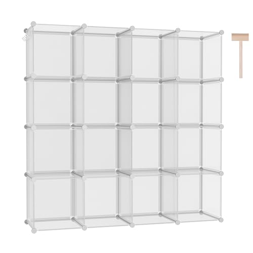 C&AHOME 16 Cube Storage Organizer Cube Shelves Units Storage Cubes, Twill | Plastic DIY Closet Organizer, Stackble Modular Closet Storage Shelves Ideal for Home, Bedroom, 48.4" L × 12.4" W × 48.4" H - color: Transparent Twill