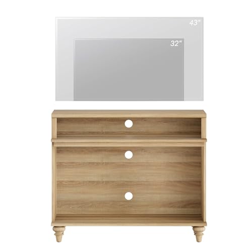 WAMPAT TV Stand for 43 Inch TV, Small Media Console Table Storage Cabinet for Living Room, Wood End Table with Storage Shelf, Oak