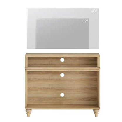WAMPAT TV Stand for 43 Inch TV, Small Media Console Table Storage Cabinet for Living Room, Wood End Table with Storage Shelf, Oak