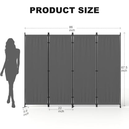 4 Panel Room Divider, 6FT Folding Privacy Screens(Grey, 4 Panel-88'') | Portable Partition Room Dividers, Freestanding Wall Divider for Office, Studio, Room Separation - color: Grey