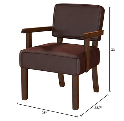 Faux Leather Accent Chair, Mid Century Armchair with Wood Frame | Living Room Chairs with Soft Thicken Cushion,Comfy Reading Chair for Bedroom,Waiting Room,Home Office,Easy Assembly,Cherry - color: Faux Leather Cherry, size: One Chair
