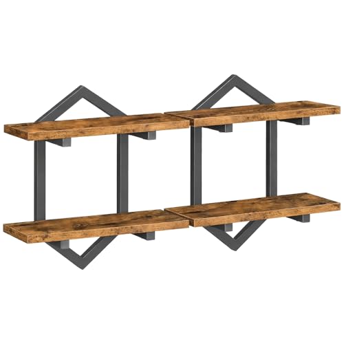 HOOBRO Floating Shelves for Wall, Set of 2 Wall Shelf, 15" Hanging Shelves | 2-Tier Wall Mounted Storage Shelves, for Living Room Bedroom Kitchen Office Study Bathroom Wall Decor, Rustic Brown and Black - color: Rustic Brown + Black