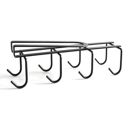 Under Shelf Mug Holder, Metal Cup Rack with 8 Hooks, Space-Saving Kitchen Storage Organizer, Black, Drill-Free Installation