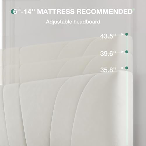 Novilla King Bed Frame and Headboard, King Bed Frame, Velvet Upholstered Bed Frames, No Box Spring Needed, Heavy Duty Feet, Easy Assembly, White Velvet - color: White Velvet, size: King