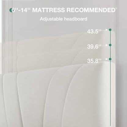 Novilla King Bed Frame and Headboard, King Bed Frame, Velvet Upholstered Bed Frames, No Box Spring Needed, Heavy Duty Feet, Easy Assembly, White Velvet - color: White Velvet, size: King