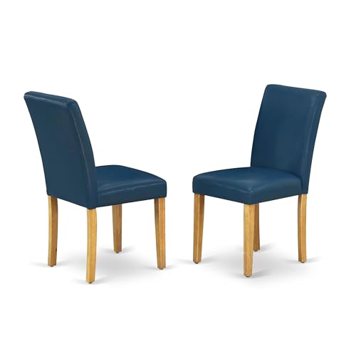 East West Furniture ABP4T55 Abbott Parson Kitchen Chairs - Oasis Blue Faux Leather Padded Dining Chairs, Set of 2, Oak - color: Abp4t55