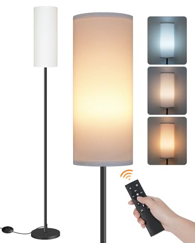 Dimmable Floor Lamp for Living Room with Remote and Foot Switch, Corner Floor Lamp, Modern Standing Tall Lamp, 10W 900LM LED Bulb Included, 3000K-6500K, Linen Shade, Weighted, FCC Listed CW06LD05W1 - color: Pure White