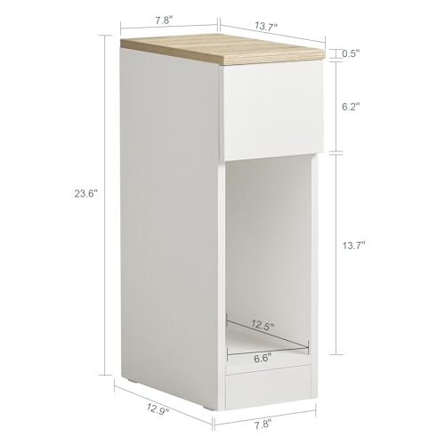 SoBuy Nightstand Narrow Night Stand Modern Design Bedside Furniture Slim End Table Storage Cabinet with Sliding Drawer and Open Compartment, White & Natural FBT111-WN | Slim Dorm Bedsid Table with Open Compartment, White & Natural FBT111-WN - color: White
