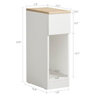 SoBuy Nightstand Narrow Night Stand Modern Design Bedside Furniture Slim End Table Storage Cabinet with Sliding Drawer and Open Compartment, White & Natural FBT111-WN | Slim Dorm Bedsid Table with Open Compartment, White & Natural FBT111-WN - color: White