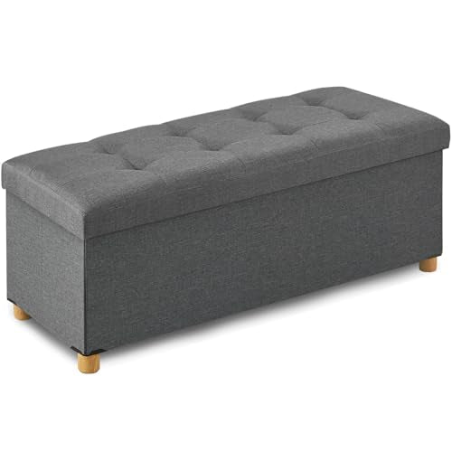 BRIAN & DANY 43 Inches Folding Storage Ottoman Bench, Ottoman with Storage Bench for Bedroom, Living Room, Entryway, Foot Rest with Legs, Dark Gery - color: Grey, size: 15"D x 43.3"W x 15"H