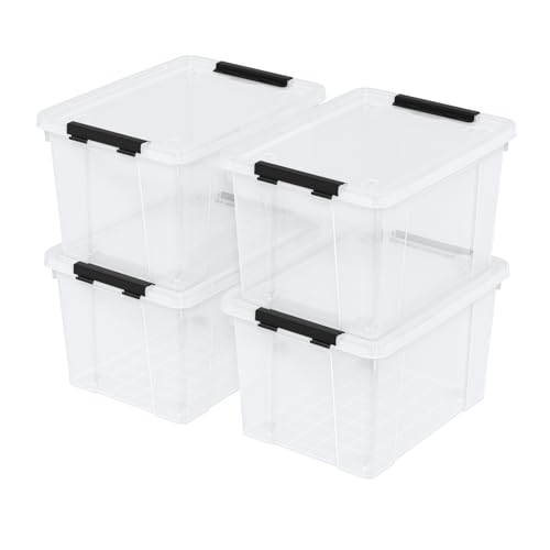 4-Pack 22 Quart Rolling Storage Bins with Lids & Wheels | Clear Plastic Latching Organizer Boxes, Stackable Containers for Home & Office - size: 22 Quart