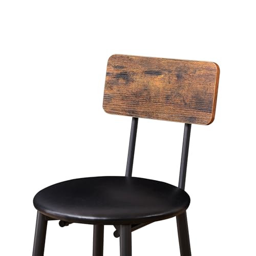 23.62” Diameter Round Bar Table Set for 2 with Storage Shelf, Counter Height Pub Table and Upholstered Bar Stools with Backrest, Small Round Kitchen Table for Small Spaces, Breakfast Nook Dining Table - color: Rustic Brown, style: Round w/ Upholstered Sto