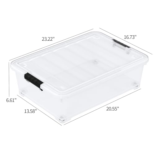 25 Quart Clear Under Bed Storage Container with Wheels, 4 Packs | Stackable Plastic Underbed Bin with Lid - size: 25 Quart