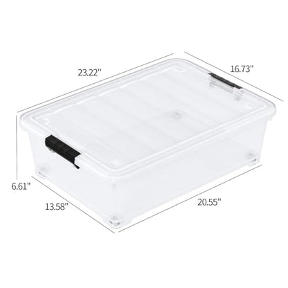25 Quart Clear Under Bed Storage Container with Wheels, 4 Packs | Stackable Plastic Underbed Bin with Lid - size: 25 Quart