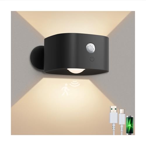 Deyagoo Motion Sensor Wall Light,Rechargeable Battery Operated Sconce-Black | 360°Rotate, Rechargeable, Dimmable, Touch Control - color: Black-C