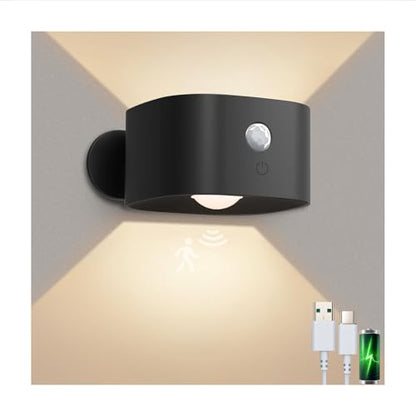 Deyagoo Motion Sensor Wall Light,Rechargeable Battery Operated Sconce-Black | 360°Rotate, Rechargeable, Dimmable, Touch Control - color: Black-C
