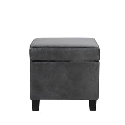 HomePop 18" Classic Square Storage Ottoman - Gray Faux Leather - color: Gray Faux Leather