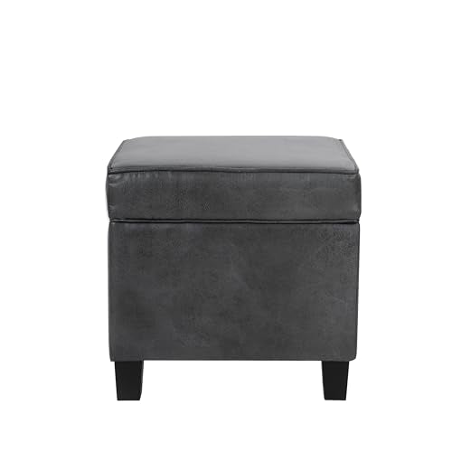 HomePop 18" Classic Square Storage Ottoman - Gray Faux Leather - color: Gray Faux Leather