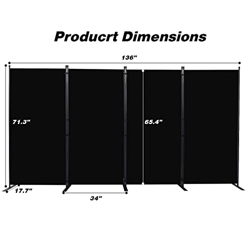 Room Divider, 4 Panel Folding Privacy Screens with Wider Feet, Black | 136" W X 71" H Room Divider Panel, Stable Frame Structure, Flexible Space Separator, Portable wall divider for Room Partition - color: Black, size: 34"- 4 Panel