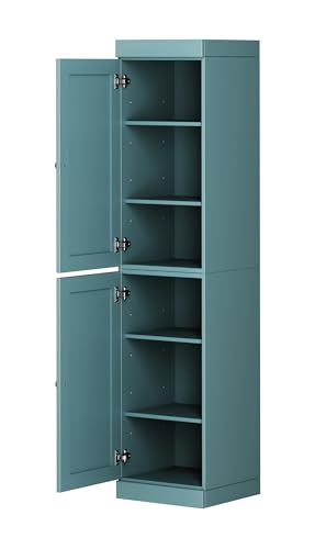 Solid Wood Kitchen Pantry - Narrow Storage Cabinet - Shaker Doors, Adjustable Shelves, Aqua, 16.5" Wide x 71.5" Tall, 100% Eco-Friendly Wood, Modular Pantry Cabinet Systems - color: Aqua, style: Shaker Doors