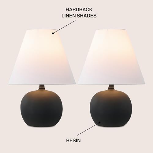 JONATHAN Y Asher 18.25" Gourd LED Table Lamp, Matte Black, Set of 2 | Scandinavian Minimalist Style, White Linen Shade, Resin Metal Base, Bedside Nightstand, Rotary Switch, LED Bulbs Included - color: Matte Black