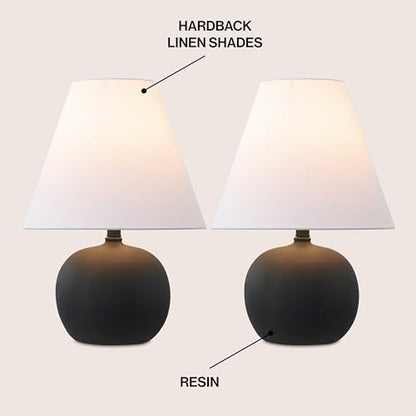 JONATHAN Y Asher 18.25" Gourd LED Table Lamp, Matte Black, Set of 2 | Scandinavian Minimalist Style, White Linen Shade, Resin Metal Base, Bedside Nightstand, Rotary Switch, LED Bulbs Included - color: Matte Black
