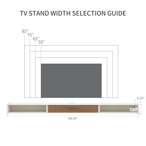 94'' Floating TV Stand, Wall Mounted TV Console, White | Floating TV Cabinet, Under TV Shelf for Bedroom Living Room - color: White, size: 94 IN